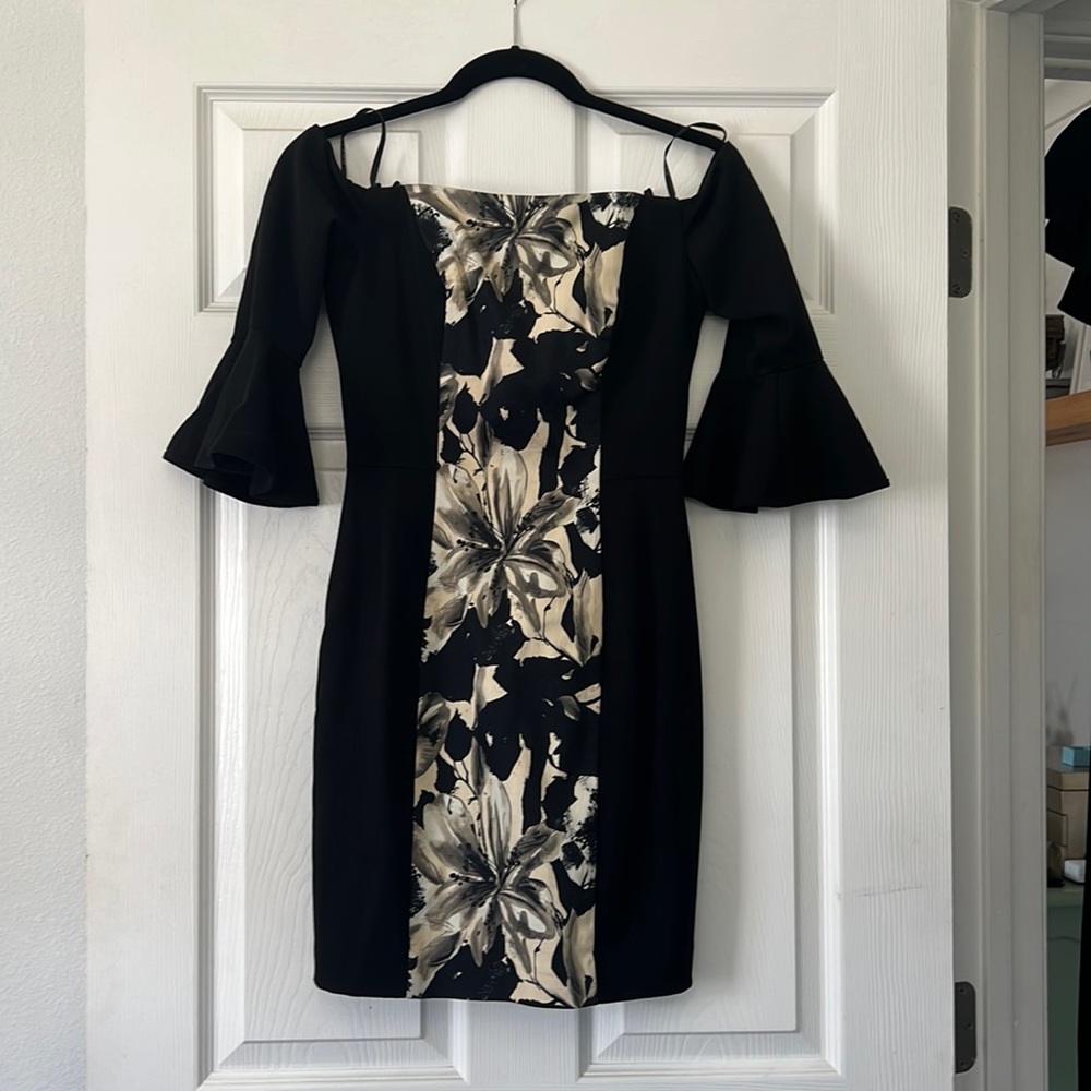 Black halo off the shoulder knee length dress size 2